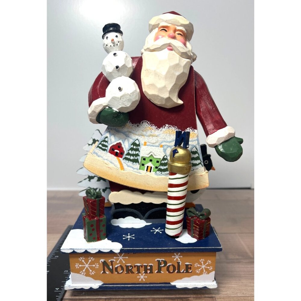 Handcrafted Music Wooden Santa Claus Figurine Santa Moves To The Music